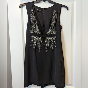 bebe Black Mini Dress with rhinestones Embellishments 6 #110 deep v plunge